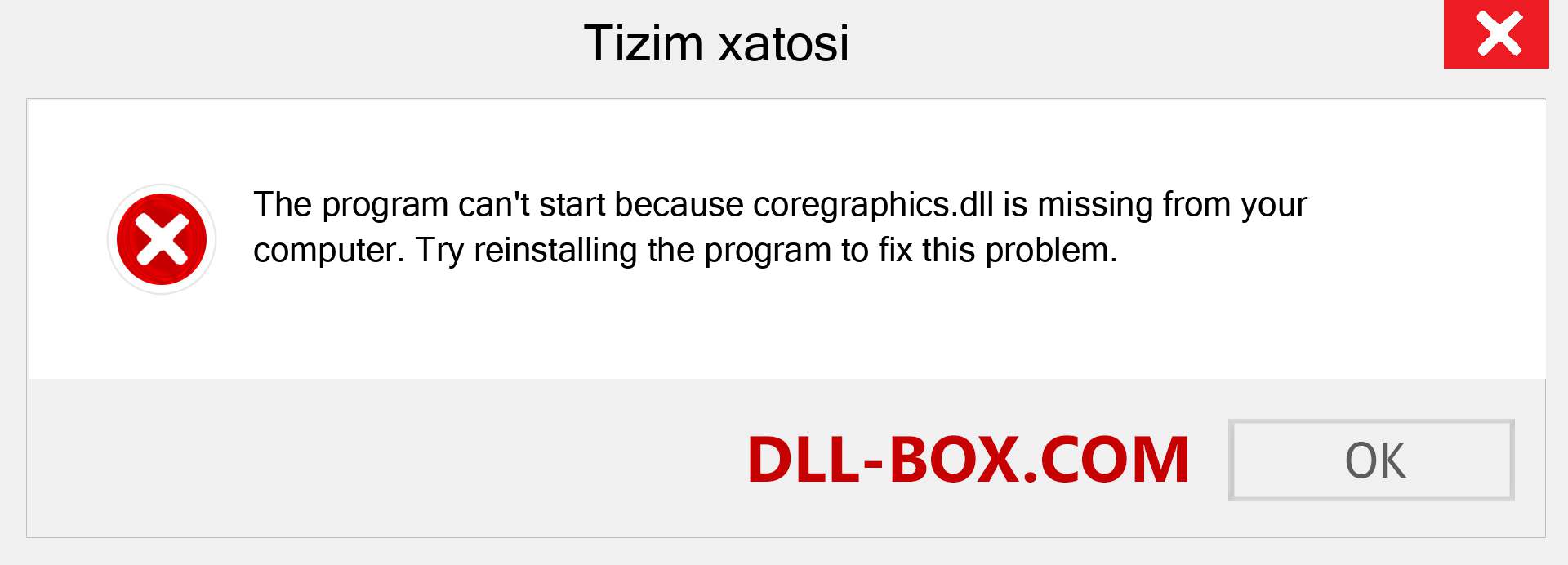 coregraphics.dll fayli yo'qolganmi?. Windows 7, 8, 10 uchun yuklab olish - Windowsda coregraphics dll etishmayotgan xatoni tuzating, rasmlar, rasmlar